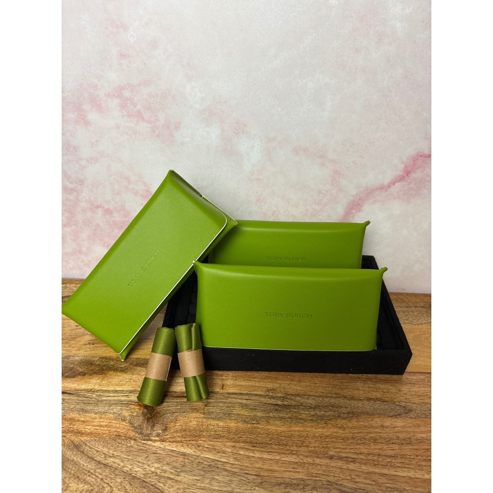 Tory Burch EMPTY Green Eyeglass Case lot of THREE